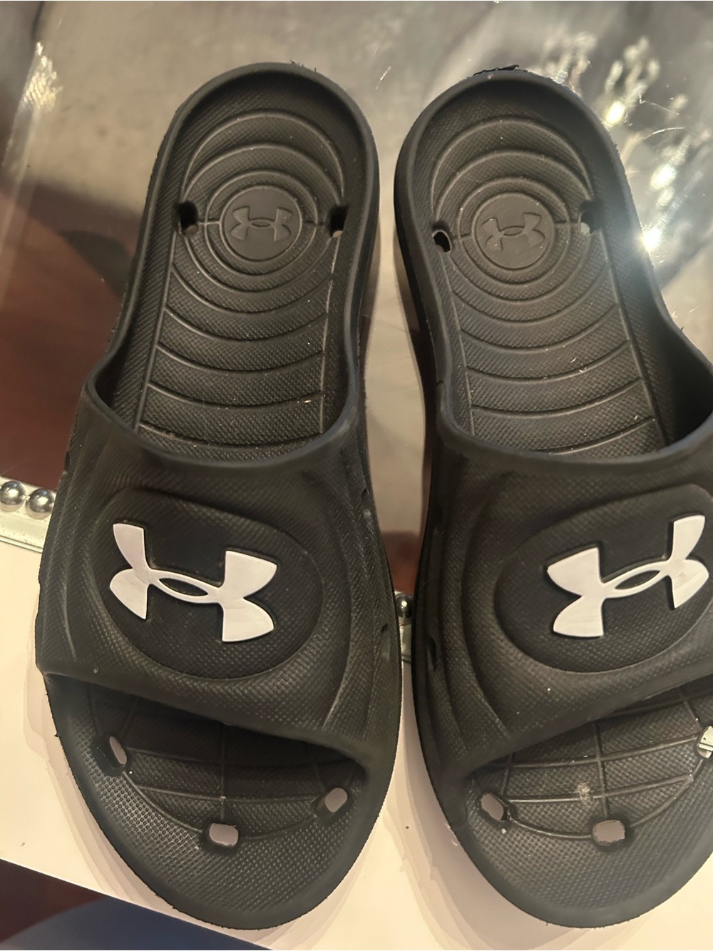 Under Armour Black Slides with White Logo